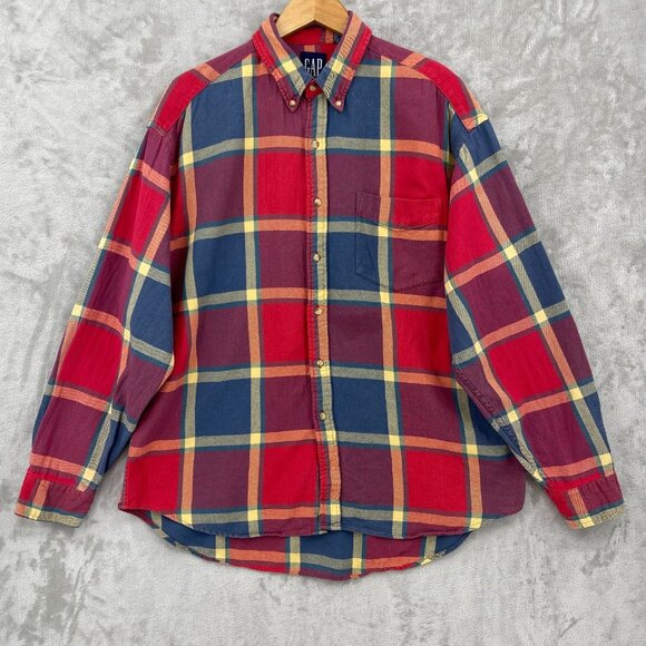 GAP Other - Gap Vintage Red Blue Plaid 100% Cotton Long Sleeve Button Front Shirt